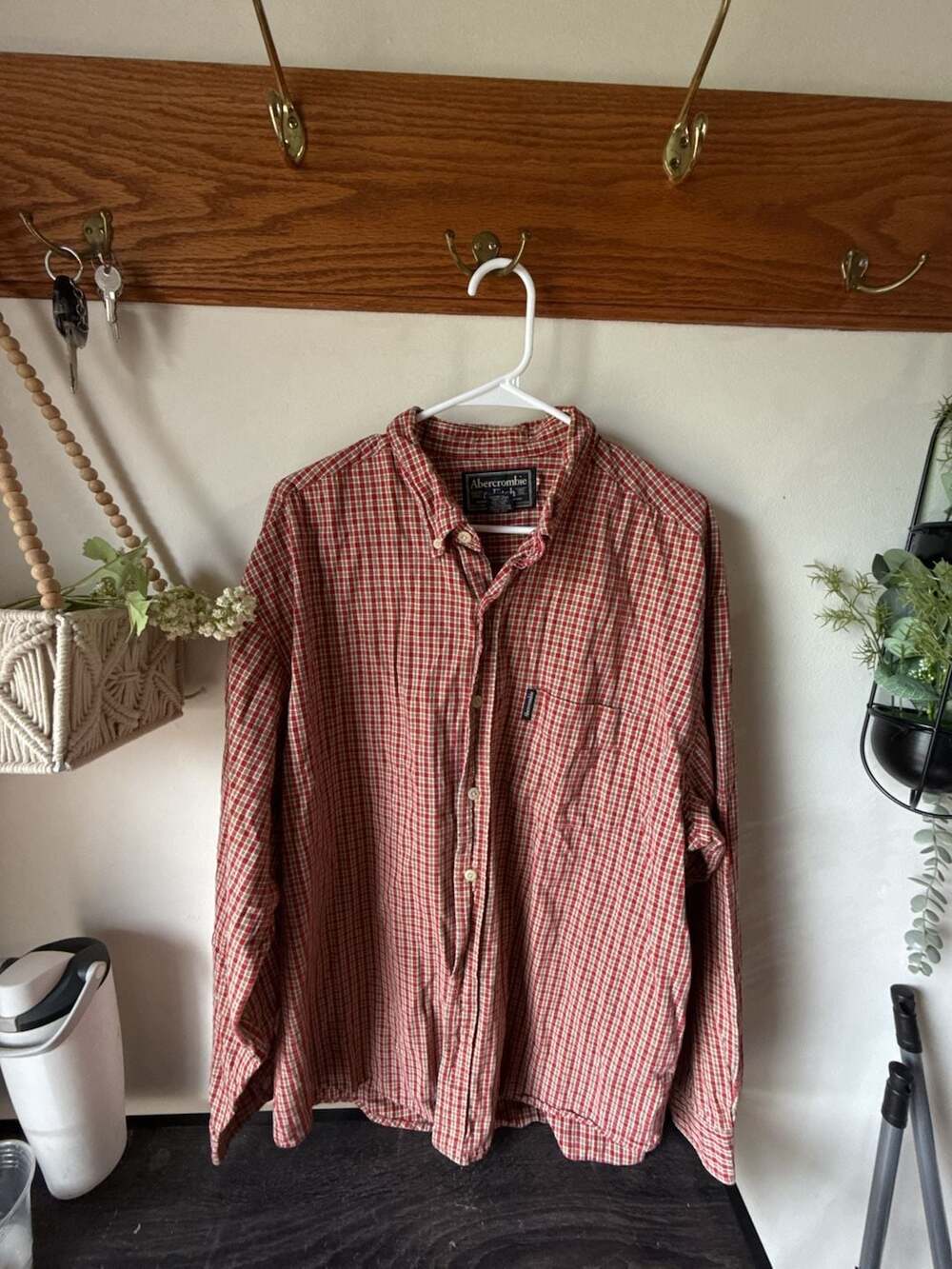 Perfect Fall 🍁 Vintage Plaid Button Up Shirt Size L Red